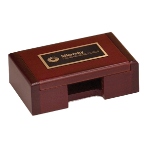 4 3/8″ x 2 7/8″ Rosewood Finish Business Card Box with Laserable Black Brass Plate