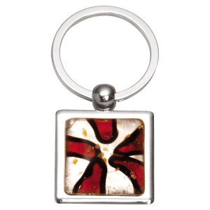 1 1/4″ x 2 3/4″ Red Art Glass Decorated Key Ring