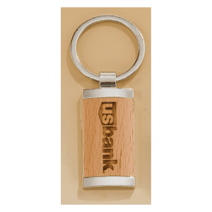 7/8″ x 1 1/4″ Rectangle Silver Key Ring with Maplewood Insert