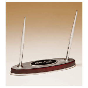 6 1/2″ x 7 3/8″ Rosewood Piano Finish Pen Set with Silver Aluminum Accents