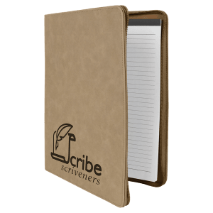 9 1/2″ x 12″ Light Brown w/ Zipper Laserable Leatherette Portfolio with Notepad