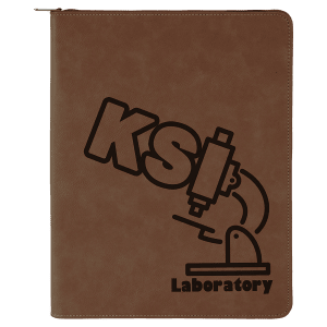 9 1/2″ x 12″ Dark Brown with Zipper Laserable Leatherette Portfolio with Notepad