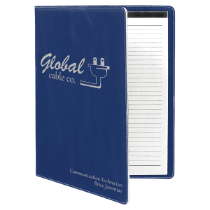 9 1/2″ x 12″ Blue/Silver Laserable Leatherette Portfolio with Notepad