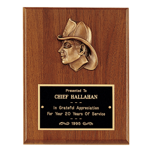 8″ x 10″ American Walnut Plaque with Firefighter Relief and Black Brass Plate