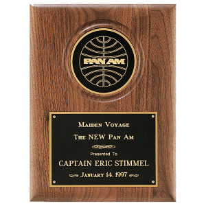 9″ x 12″ American Walnut Plaque with 4″ Diameter Black Disc and Black Brass Plate