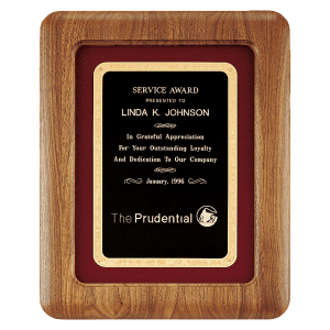 12″ x 15″ American Walnut Airflyte Frame w/Maroon Velour & Black Florentine LaserFX Plate