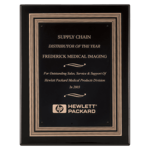 11″ x 14″ Black Piano Finish Plaque w/Black/Gold Embossed Back Plate & Black Brass Plate