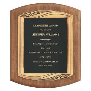 11 1/2″ x 14″ American Walnut Plaque with Antique Bronze Finish Frame Casting and Black Laserable Brass Personalization Plate
