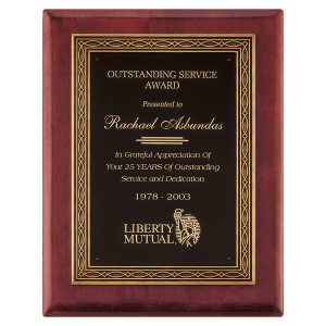 11″ x 14″ Rosewood Piano Finish Plaque w/Antique Bronze Cast Frame and Black Brass Plate