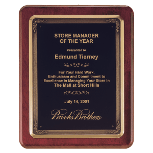 10 1/2″ x 13″ Rosewood Piano Finish Plaque w/Bronze Finish Cast Frame and Black Brass Plate