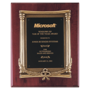 10 1/2″ x 13″ Rosewood Piano Finish Plaque, Antique Bronze Frame Casting, Black Brass Plate