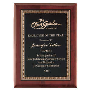 10 1/2″ x 13″ Airflyte Premium Rosewood Piano Finish Plaque with Gold Border Black Laserable Brass Plate