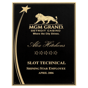 7″ x 10″ Black Laser Engravable Brass Plated Steel Shooting Star Plate with Florentine Accents and Four Holes