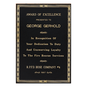 4 1/2″ x 6 1/2″ Laserable Black Brass Plate with Gold Design Border