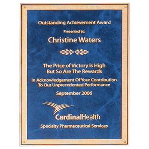 7″ x 10″ Laser Engravable Brass Plated Steel Sapphire Marble Plate with Gold Florentine Border