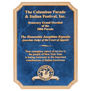 7″ x 10″ Sapphire Marble Laser Engravable Brass Plated Steel Plate with Notched Corners, Gold Florentine Border and Four Holes