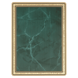4 7/8″ x 6 7/8″ Emerald Marble Brass Plated Steel Plate with Round Corners, Gold Florentine Border and Four Holes