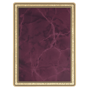 5 7/8″ x 7 7/8″ Ruby Marble Brass Plated Steel Plate with Rounded Corners, Gold Florentine Border and Four Holes