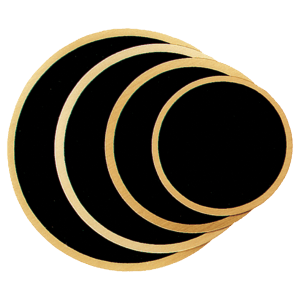 4 1/4″ Round Black Laserable Brass Plate with Gold Border