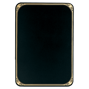 5 1/4″ x  7 1/4″ Black Brass Plate with Four Holes, Rounded Corners, and Gold Border