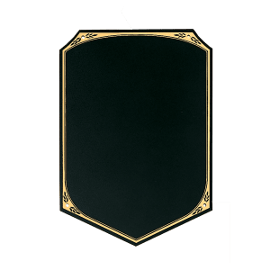 5 1/4″ x  6 1/4″ Black Brass Plate with Pointed Bottom, Gold Florentine Border and 4 Holes   (Fits P1646)