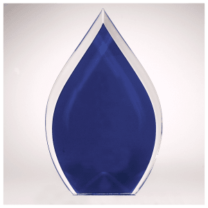 10″ Flame Series Clear Acrylic with Blue Silkscreened Back-Upright Only