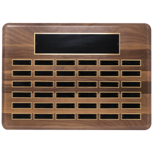 15″ x 21″/Plates 7/8″ x 2 3/4″ American Walnut 36 Plate Perpetual Plaque with Black Brass Plated Steel Plates