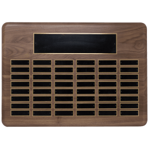 15″ x 21″/Plates 7/8″ x 2 3/4″ American Walnut 48 Plate Perpetual Plaque with Black Brass Plated Steel Plates