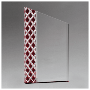 5 1/2″ x 9 1/4″ Zenith Series Clear Acrylic with Lattice Pattern and Red Metallic Accent-Upright Only