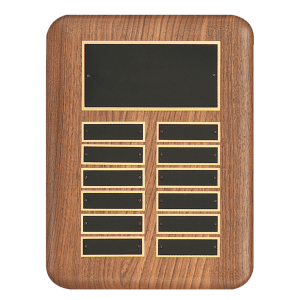 9″ x 12″ /Plates 7/8″ x 2 3/4″ American Walnut 12 Plate Perpetual Plaque with Black Brass Header Plate