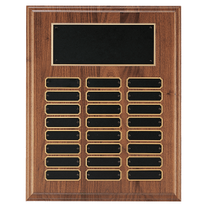 12″ x 15″ Walnut Step-Edge 24 Plate Perpetual Plaque with Black Brass Plate