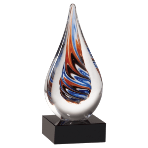 7 1/2″ Teardrop Art Glass on Black Glass Base-No Plate
