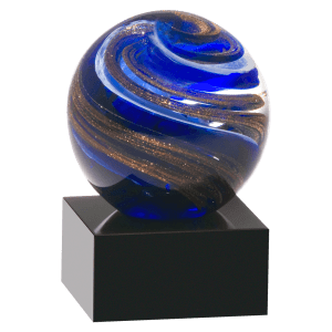 5″ Globe w/Blue, White and Gold Metallic on Black Glass Base