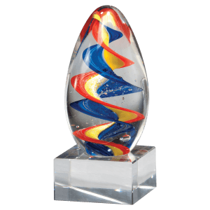 6″ Colorful Egg Shaped Art Glass on Clear Glass Base-No Plate              luminum Plate