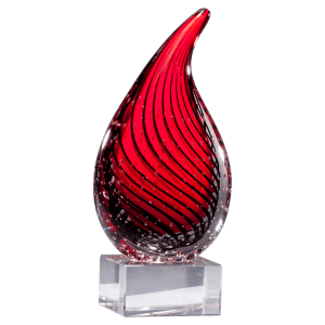 7 1/2″ Red Teardrop Art Glass on Clear Glass Base-No Plate