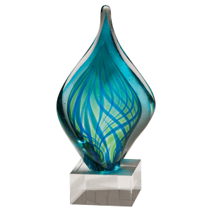 8 3/4″ Blue and Green Twist Art Glass on Clear Glass Base-No Plate