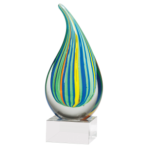 8 1/4″ Multi-Colored Teardrop Art Glass on Clear Glass Base-No Plate