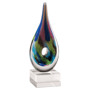 9 7/8″ Multi-Colored Teardrop Art Glass on Clear Glass Base-No Plate
