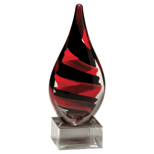 8″ Black and Red Helix Teardrop on Clear Glass Base-No Plate