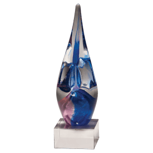 10 1/2″ Blue & Violet Art Glass on Clear Glass Base-No Plate