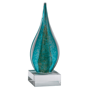 11 1/2″ Teal/Green Teardrop with Gold Metallic Accent on Clear Glass Base-No Plate
