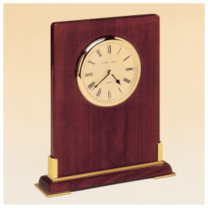 8 3/8″ x 10″ Desktop Clock, Rosewood Piano Finish Wood with Gold Metal Accents-Plate Not Included