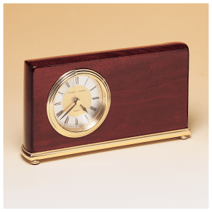 4″ x 7 5/8″ Rosewood Piano Finish Clock, Brass Base, Diamond Spun Dial, 3 Hand Movement-Black Laserable Plate Not Included