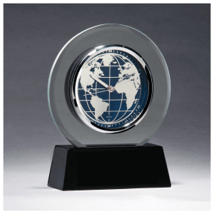7 1/4″ x  8 3/4″ Glass Clock with World Dial on Black High Gloss Base-Plate Not Included