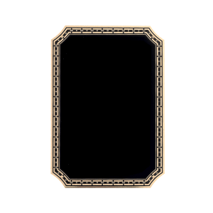 9″ x 13″ Black Brass Plated Steel Plate with Notched Corners, Gold Link Design Florentine Border, and Four Holes