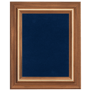 18″ x 25″ American Walnut Airflyte Frame with Gold Trim and Blue Velour Backing (Assembled)
