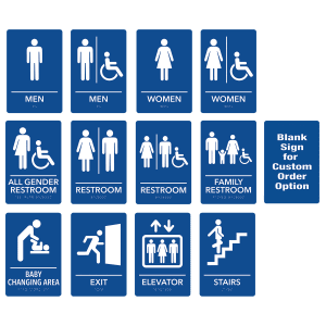 Kota Pro 6″ x 9″ Blue/White ADA Sign Sample Set