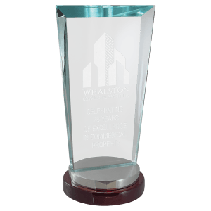 4 1/4″ x 8 1/8″ Premium Series Clear Glass Award with Rosewood and Alumi   num Base