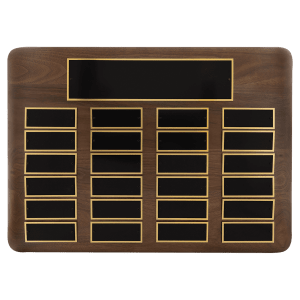 15″ x 21″/Plates 1 1/2″ x 3 3/4″ American Walnut 24 Plate Perpetual Plaque with Black Brass Plates