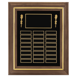 15″ x 18″/Plates 7/8″ x 2 3/4″ American Walnut 24 Plate Perpetual Plaque with Black Brass Plates